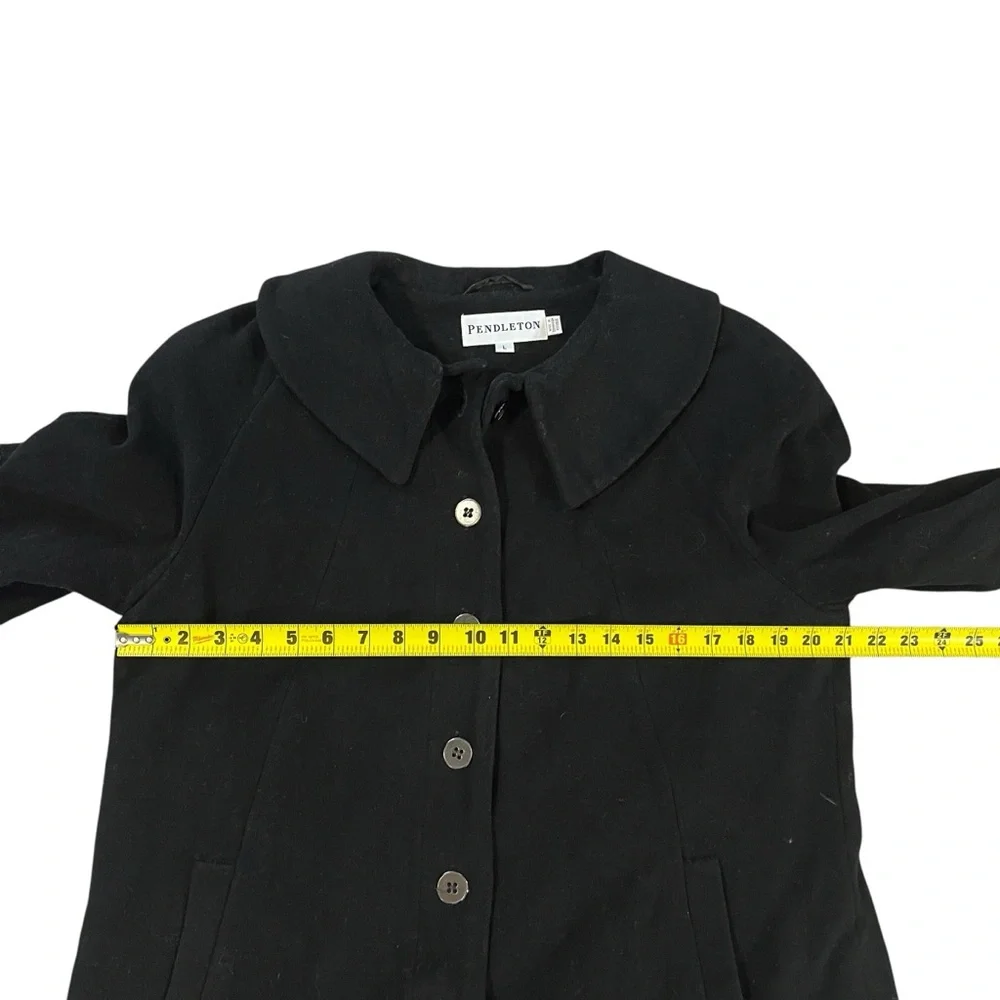 Pendleton Wool Cashmere Car Coat Black Mod Swing Round Collar Pleated Hem Large
